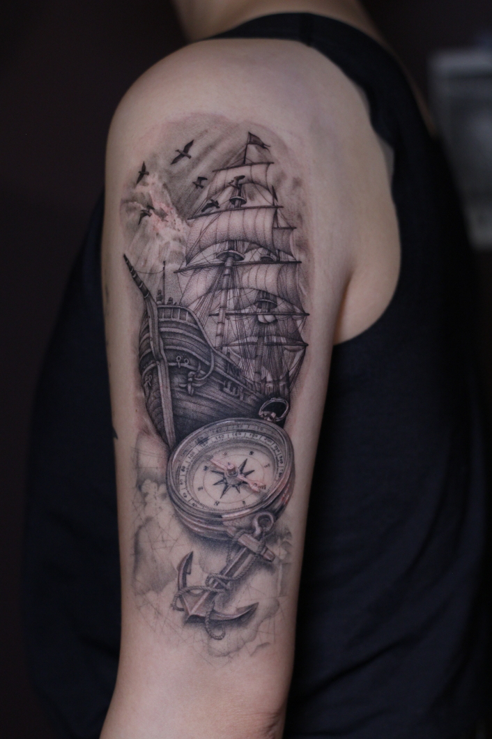 船×地図×コンパス×碇